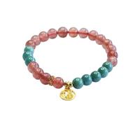 HCGX Strawberry Quartz Bracelet with Type A Jadeite Beads - 7mm Crystal Stretch for Women, Fengshui Fu Charm Good Luck Jewelry, Gift Box Included