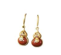 HCGX White Jade Earrings for Women Gold Plated Silver Style Dangle Red Agate Stone Drop Wulou(Red)