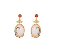 HCGX White Jade Earrings for Women Red Stone Dangle Chinoiserie Jewelry Style Drop