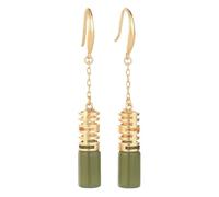 HCGX White Stone Drop Earrings For Women Double Happiness Simulated Jade Gold Plated Post