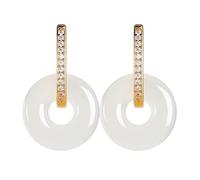 HCGX White Stone Earrings Gold Plated 925 Silver Jade For Women Interlocking Ring Drop
