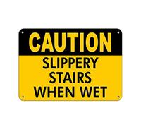 HCHANA Aluminum Metal Tin Sign 6x8 Inches Caution Slippery Stairs When Wet Yellow Industrial Warning Sign