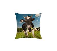 HCHES Cushion Cover 45 x 45 cm Cow Decorative Cushion Cover Double-Sided Printed Square Cushion Covers Cotton Linen with Invisible Zip for Room Couch Sofa Decoration