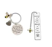 HCHES Stainless Steel Keyring And Bookmark Decorate Bee Gift -Engraved Thank You Gift for Men and Women Teacher,Volunteers, Coaches, Mentors, Social Workers, Colleagues