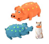HCHYEY Pig Squeaky Dog Toy, 2 PCS Interactive Rubber Chew Toy - Durable Latex Spot Grunting Toys That Oink for Small Medium Large Dogs (Orange, Blue)
