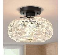 HCIPJQY French Style Bedroom Ceiling Light Hand-Blown Crystal Carved Glass Lamp Shade Home Decoration Drum Chandelier Mid Century Close to Ceiling Light for Porch, Kitchen,Hallway,Laundry Room