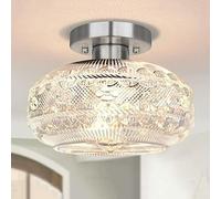 HCIPJQY French Style Bedroom Ceiling Light Hand-Blown Crystal Carved Glass Lamp Shade Home Decoration Drum Chandelier Mid Century Close to Ceiling Light for Porch, Kitchen,Hallway,Laundry Room