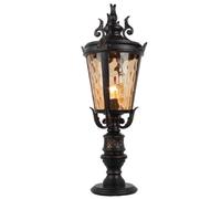 HCIPJQY Stone Pattern Glass Lampshade Outdoor Post Pedestal Lamp Antique Landscape Lamp European Pillar Outside Lighting in Black Farmhouse Bollard Column Lamp with Pier Mount Base