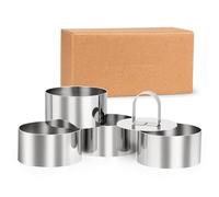 HcirjhieRound Cake Ring Mold, Cookie Cutter Set, Stainless Steel 3 inch Dessert Mousse Molds with Pusher & Lifter Cooking Rings, Tuna Tartare Mold (Include 4 Rings and 1 Pusher)