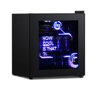 HCK 48L Mini Fridge with Glass Door, Quiet 39dB, Cyberpunk Beer Fridge with Modern LED Lighting, Drinks Fridge Gaming Refrigerators, 0-15°C Precise Control, for Bedrooms, Gaming Room, Parties, Black