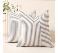 Hckot Black and Beige Patchwork Farmhouse Throw Pillow Covers 24 x 24 Inch, Pack of 2 Striped Linen Decorative Pillow Case for Sofa Couch Chair Bedroom Modern Decor (24" x 24", Black)