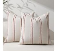 Hckot Christmas Throw Pillow Covers 16x16 Set of 2 Red Pillow Covers Textured Linen Decorative Pillows Square Cushion Covers for Sofa Couch Bed Living Room Farmhouse Decor(Red)