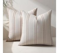 Hckot Fall Throw Pillow Covers 16x16 Set of 2 Striped Pillow Covers Textured Linen Decorative Pillows Square Cushion Covers for Sofa Couch Bed Living Room Farmhouse Decor(Caramel)