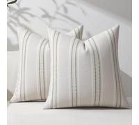 Hckot Sage Green Throw Pillow Covers 16x16 Set of 2 Striped Pillow Covers Christmas Decorative Pillows Square Cushion Covers for Sofa Couch Bed Living Room Farmhouse Decor, Green
