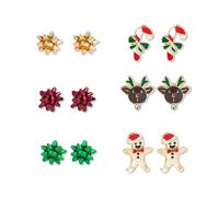 Hclian Christmas Earrings for Women Christmas Bow Earrings Set Lollipop deer gingerbread man Stud Earrings Jewelry Accessories, Resin, No Gemstone