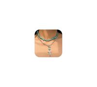 Hclian Layered Western Necklace for Women Turquoise Beaded Cowgirl Jewelry with Ox-head Pendant Boho Country Concert Accessories