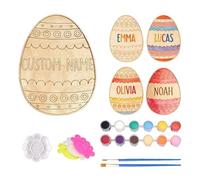 HCLRIU Custom Easter Egg Painting Kit, Personalized Wooden Egg with Name, DIY Easter Craft Engraved Decoration Sets for Basket Stuffers, Gift for Easter Day Family Holiday Birthday Party