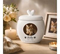 HCLRIU Personalized Ceramic Pet Urn with Photo Name for Dogs Cats (Heart)