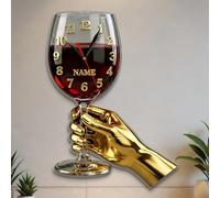 HCLRIU Personalized Wine Cup Wall Clock, Custom Name Cup Wall Clock, Wine Themed Acrylic 2D Wall Art Decoration for Bar Bedroom Living Room Studio, Christmas Anniversary Birthday Gifts for Men Women