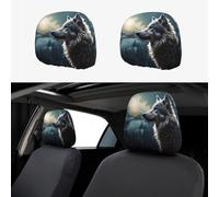 HCLYvexiria Car Headrest Cover 2 Pcs Car Seat Headrest Covers Wolf at Night Headrest Covers for Car Personalized Car Seat Head Rest Cover Car Accessories Headrest Protector for Truck SUV