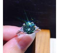 HCMA 3 Carats Fashion Artificial Green & White Blue Moissanite Gemstone Adjustable Ring For Women Jewelry Engagement Gift