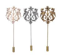 HCMA 3pcs Vintage Lapel Pin Double Lion Brooch Wedding Corsage Suit Men's Shawl Lapel Pins Hat Shirt Collar Pin Party Accessory