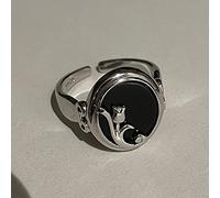 HCMA 925 Silver French Black Agate Oval Rose Rings for Women Retro Onyx Flower Open Ring Female Jewelry Gifts