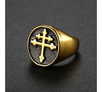 HCMA Catholic Lorraine Cross Joan of Arc Titanium Steel Men's Rings Amulet For Man Boyfriend Biker Jewelry Creativity Gift