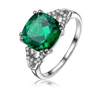 HCMA Classic 925 Silver Ring With Square Ruby/Emerald Gemstone Charm Women Silver Jewelry Engagement Lady Gift Size 6-10