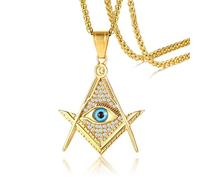 HCMA Free-Mason Eye of Providence Illuminati Pyramid All Seeing Eye Pendant for Men Titanium Steel CZ Stone Punk Necklace