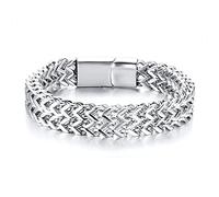 HCMA Men Bali Tulang Naga silver color Double Rows Foxtail Franco Wheat Chain Bracelet in Stainless Steel Heavy Wristband