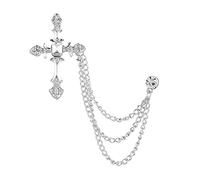 HCMA New Metal Cross Brooch Crystal Rhinestone Tassel Chain Lapel Pin Fashion Men's Suit Badge for Women Accessories
