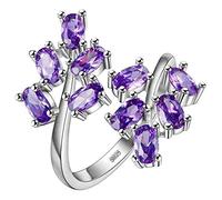 HCMA Opening Adjustable 925 Silver Jewelry Gemstones Ring for Women Amethyst Ruby Powder crystal Plant Leaf Jewelry Gift