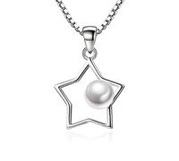 HCMA Trendy Pearl Necklace 925 Silver Jewelry Five-pointed Star Shape Pendant for Women Wedding Party Bridal Jewelry Gift