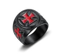 HCMA Vintage Black & Red Stainless Steel Red Armor Shield Templar Knight Crusader Cross Punk Ring Amulet Masonic Jewelry Gift