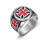HCMA Vintage Black & Red Stainless Steel Red Armor Shield Templar Knight Crusader Cross Punk Ring Amulet Masonic Jewelry Gift