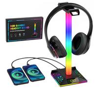 Hcman Headphone Stand Gaming Headset Holder RGB PC Gaming Accessories for Desk, Cool LED Headset Stand with 2 USB Charger for Gamer Fortnite Gifts, Black