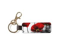 HCMuxisen Beautiful Poppy Flower Ink Printing, PU Leather Keychain, Keychains Keyring Key Chain Ring 1 pc