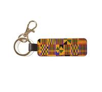 HCMuxisen Ghana Kente Cloth, PU Leather Keychain, Keychains Keyring Key Chain Ring 1 pc