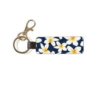 HCMuxisen Print Tropical White Frangipani Plumeria Flower, PU Leather Keychain, Keychains Keyring Key Chain Ring 1 pc
