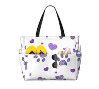 HCMuxisen Purple Paw Print With Heart, Large Beach Bag Shoulder Bag For Women - Tote Bag Handbag With Handles