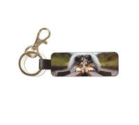 HCMuxisen Rough Collie Bokeh Railway Dogs Pets Rough, PU Leather Keychain, Keychains Keyring Key Chain Ring 1 pc