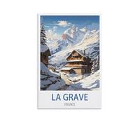 HCNEIAX La Grave Ski France Vintage Travel Posters Mountain 12x18inch(30x45cm) Canvas Wall Art Posters for Living Room Decor Paintings for Home Decor