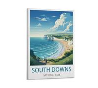 HCNEIAX South Downs National Park Vintage Travel Posters Lake 12x18inch(30x45cm) Canvas Wall Art Posters for Living Room Decor Paintings for Home Decor