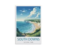 HCNEIAX South Downs National Park Vintage Travel Posters Lake 24x36inch(60x90cm) Canvas Wall Art Posters for Living Room Decor Paintings for Home Decor