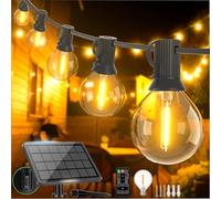 Hcnew Outdoor Solar Fairy Lights, 10 m 32 ft G40 LED Outdoor Solar Fairy Lights, 6 Modes with Weatherproof G40 Bulb, IP44 Waterproof Outdoor Fairy Lights for Balcony, Garden, Gazebo, Patio, Awning