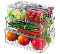 Hcojoul Fridge Organisers with Lids, Set of 7 Stackable Fridge Storage Containers, Clear Plastic Food Containers Storage Boxes for Fruits, Vegetable, Meat, Pantry, Freezer, Cupboard & Kitchen
