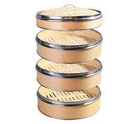 Hcooker 3 Tier Kitchen Wood Steamer with Double Stainless Steel Banding for Asian Cooking Buns Dumplings Vegetables Fish Rice