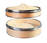 Hcooker One Tier Kitchen Wood Steamer with Double Stainless Steel Banding for Asian Cooking Buns Dumplings Vegetables Fish Rice
