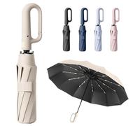 HCQC Umbrella with Carabiner Handle - Never Forget to Bring It! Windproof Strong Travel Umbrella, Auto Open Close, 20-Rib Frame - for Men Women (Beige)